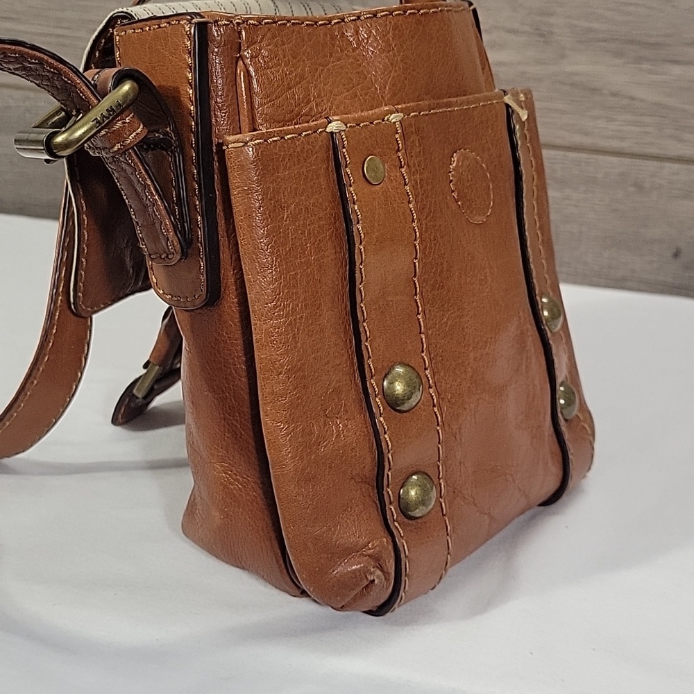 Frye Studded Brown Leather Buckle Crossbody Shoulder Bag Purse Handbag - Picture 9 of 16